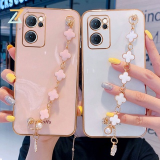 Zymello เคส OPPO Reno 7Z 5G Reno6 Z 5G Reno 5 5G Reno 7 5G Reno 6 5G Reno 4 4G Reno 4F Reno 5F เคสโทรศัพท์ซิลิโคนสร้อยข้อมือโคลเวอร์หรูหราระดับพรีเมียม