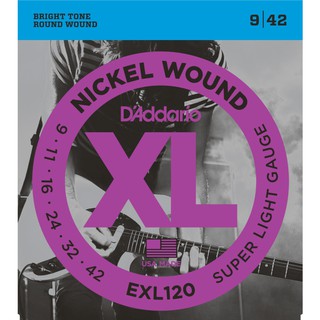 DAddario สายกีต้าร์ไฟฟ้า  Nickel Wound, Super Light, 9-42 รุ่น EXL120