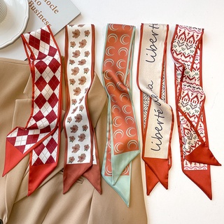 [Magpie] ผ้าพันคอ ผ้าซาติน สองชั้น ขนาดเล็ก ยาว ผ้าไหม เข้าก…