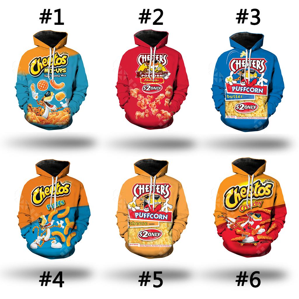 HX Hot Sale 3D Print Cartoon Cheetos เสื้อผ้าแฟชั่นผู้ชาย Hoodie Casual Long Sleeve เสื้อฮู้ด Summer Streetwear Tops