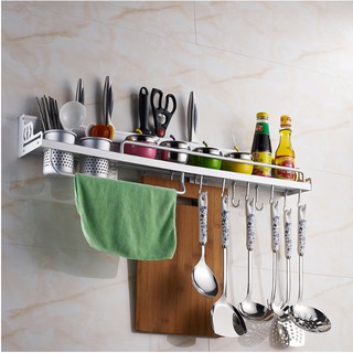 home_sick ชั้นวางเครื่องครัวอลูมิเนียม Rack ที่มี Hooks ถ้วยหลายฟังก์ชั่น YF-1239