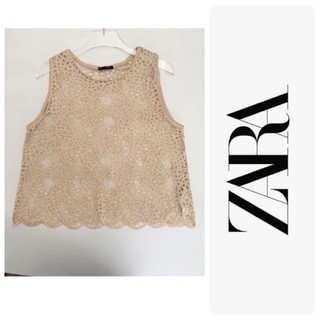 เสื้อแขนกุด Zara แท้100% สีเนื้อ ไซส์M ผ้าลูกไม้ฉลุพรีเมี่ยม
