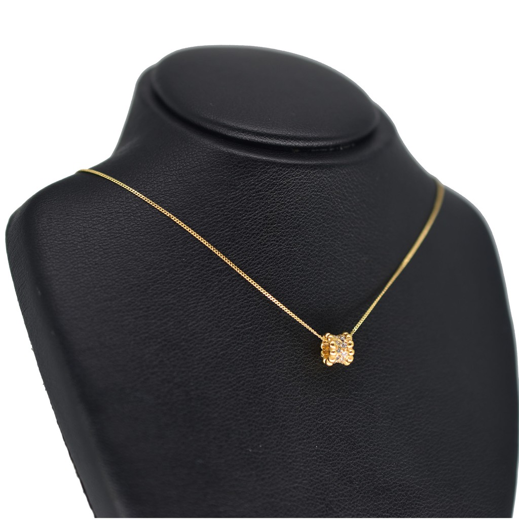 Princely#จี้วงล้อมงคลฝังเพชรสวิส+สร้อยคอ#ทองแท้ลายเลท10k