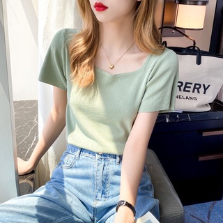 เสื้อยืด แขนสั้น ผ้าเรยอนถัก สไตล์ลำลอง หลวม ใส่แล้วเย็นสบาย  สําหรับผู้หญิง