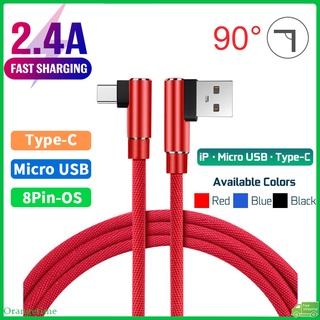 【จัดส่งรวดเร็ว】 Usb 90°สายชาร์จเร็ว แบบข้อศอก สําหรับ Micro Usb i Type C เกมโทรศัพท์