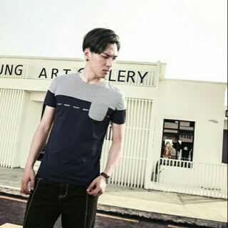 เสื้อแขนสั้น สองสี เสื้อแฟชั่นผู้ชาย