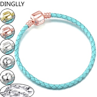 Dinglly 6 หัวเข็มขัด สีฟ้า สีเขียว สร้อยข้อมือหนัง สร้อยข้อมือยาว Diy ลูกปัด โบฮีเมียน ถัก สร้อยข้อมือหนัง เครื่องประดับ อุปกรณ์เสริม