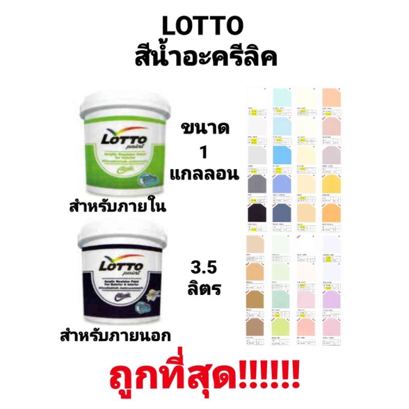 สีน้ำ สีน้ำอะคริลิค LOTTO ภายใน & ภายนอก ชนิดด้าน สีทาบ้าน ลอตโต ขนาด 3.5ลิตร 1 แกลลอน