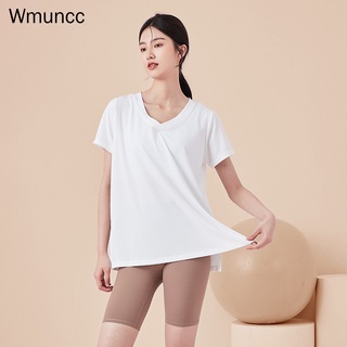 Wmuncc เสื้อยืดแขนสั้น คอวี ทรงหลวม เซ็กซี่ เหมาะกับใส่เล่นโยคะ ฟิตเนส วิ่ง สําหรับผู้หญิง