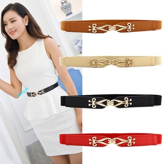 Women Elastic Vintage PU Leather Thin Waistband Waist Belt Waist Chain Matching Dress Belt