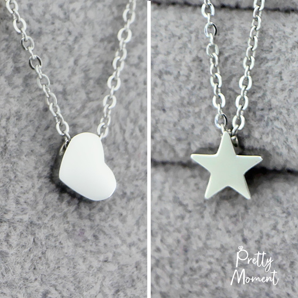 Pretty Moment สร้อยคอสแตนเลส จี้หัวใจ จี้ดาว สไตล์มินิมอล ยาว 40 ซม. โดนสารเคมีได้ ทนทาน ไม่ลอก ไม่ดำ ของขวัญ