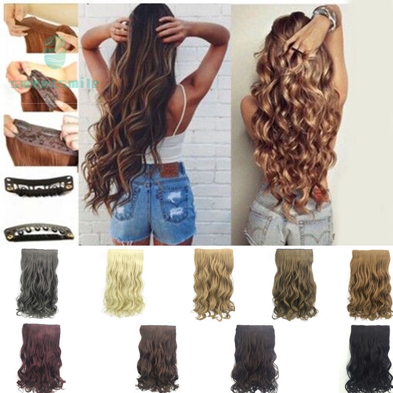Sw Women S Lady Girl Wig Long Hair Extensions Five Clip Curls