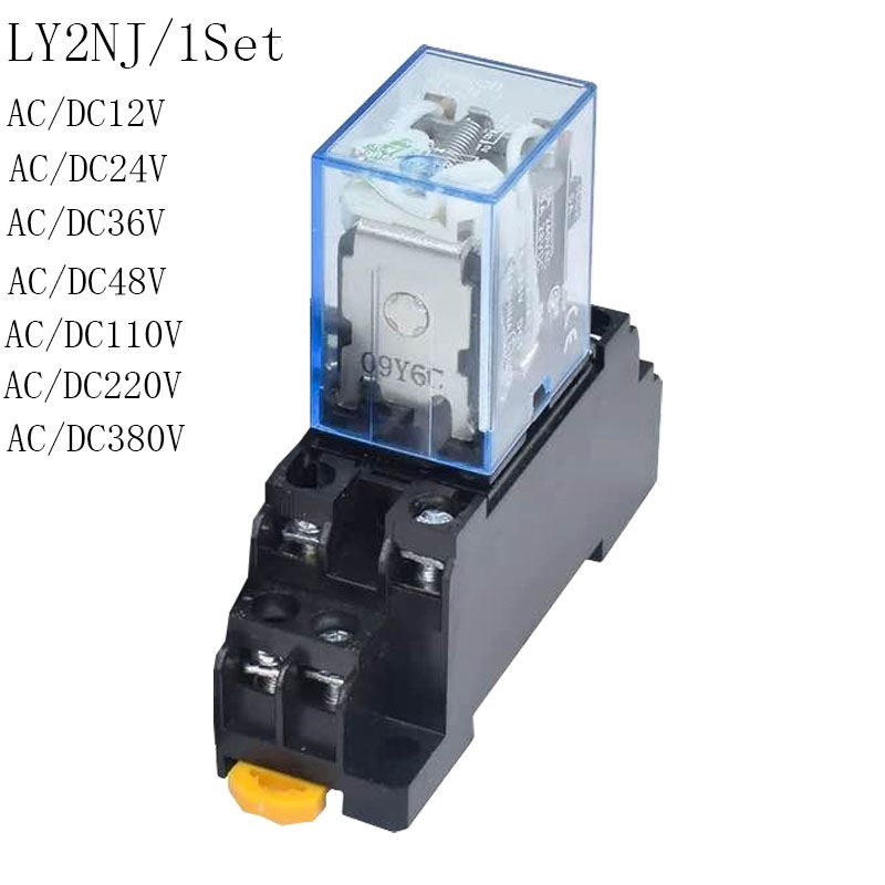 HHC68A-2Z HH62P 1 PC LY2NJ รีเลย์แม่เหล็กไฟฟ้าอิเล็กทรอนิกส์ 10A 8PIN คอยล์ DPDT พร้อมซ็อกเก็ต AC/DC