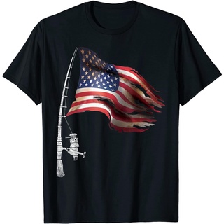 ลูกเซปักตะกร้อ ผู้ชายเสื้อยืด Fishing American Flag Fisherman Patriotic Day 4th Of July T-Shirt Mens Tee