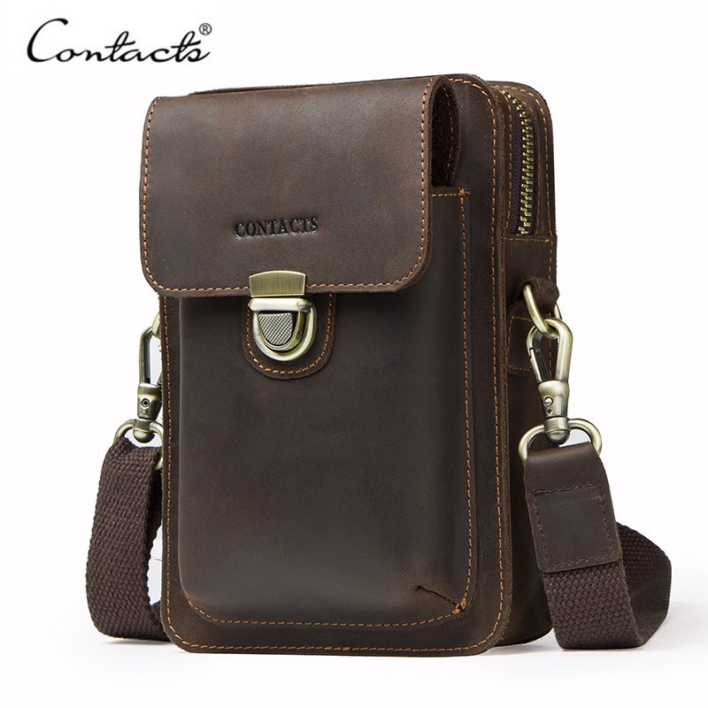 CONTACT'S กระเป๋าคาดเอว หนังแท้ ใส่โทรศัพท์มือถือ พร้อมช่องใส่บัตร สําหรับผู้ชาย
