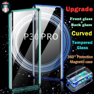 เคสกระจกนิรภัยแม่เหล็กกรอบโลหะ หน้า + หลังโค้งสำหรับ Huawei P30 Pro Y9 2019 Honor 8X Mate 20 10