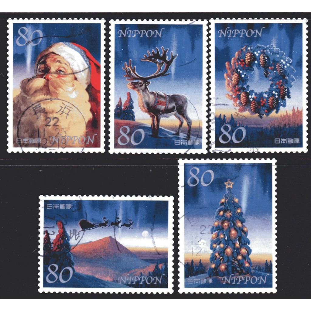 J445-2 แสตมป์ญี่ปุ่นใช้แล้ว ชุด Greeting Stamps - Winter ดวง 80 Yen ปี 2010 ใช้แล้ว สภาพดี ครบชุด 5 