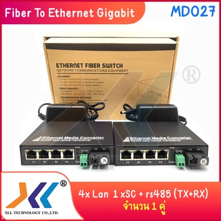 Fiber To Ethernet Gigabit + RS485 Media Converter With Pair 4 xLan  1x SC + rs485 (TX+RX) จำนวน 1 คู่ (MD027)