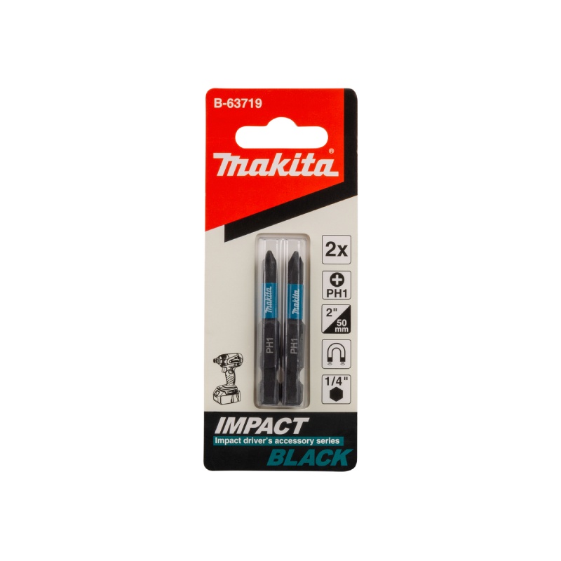 MAKITA B-63719 : ชุดดอกไขควง 1/4 นิ้ว Impact Black PH1 จำนวน 2  ชิ้น