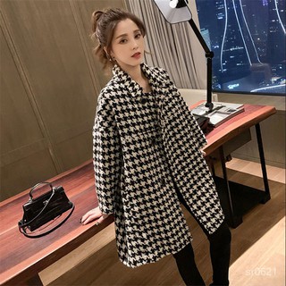 ♥S Missที่กำหนดเองส่วนตัว♥【จำนวนเล็กๆของเงินสด】2021เสื้อโค้ทขนสัตว์ Houndstooth หญิง ฤดูใบไม้ร่วงและฤดูหนาวใหม่ส่วนยาวขน