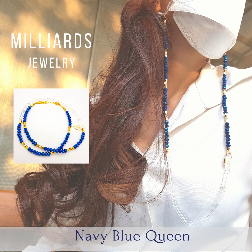 สร้อยคอและ สายคล้องหน้ากากอนามัย Milliards รุ่น Navy Blue Queen งานแฮนด์เมดสร้อยคริสตัลหรู มีโซ่ปรับประดับความยาว