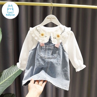 [babycat] พร้อมส่ง ใหม่ ชุดเสื้อเชิ้ต กระโปรงยีน สไตล์เกาหลี ญี่ปุ่น แฟชั่นฤดูใบไม้ผลิ ฤดูใบไม้ร่วง สําหรับเด็กผู้หญิง 2021