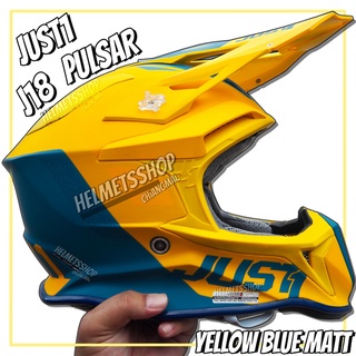 JUST1 J18 PULSAR YELLOW BLUE MATT [ หมวกวิบาก ]