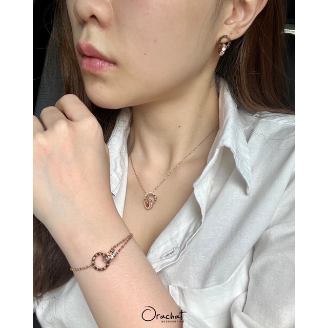 Vickii cross TM 14k ENB set. (เซ็ตต่างหู ข้อมือ สร่อยคอ งานชุบ 14k (สแตนเลส) สวย ทน เงา โดนน้ำ โดนน้ำหอมได้สบายๆเลยค่ะ)