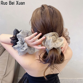 RUO BEI XUAN เวอร์ชั่นเกาหลีของ P Earlescent Organza ลำไส้ขนาดใหญ่วงกลมซูเปอร์นางฟ้าที่เรียบง่ายฝรั่งเศสขนาดใหญ่ผมหางม้าบอลหนังศีรษะเอ็นสุทธิหัวสีแดงเชือกหญิง