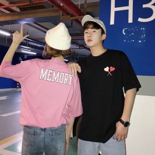 เสื้อoversize ปักอมยิ้ม สกรีนหลังลายmemory