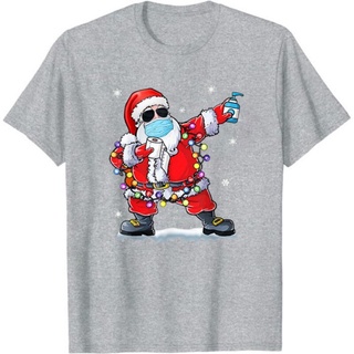 เสื้อยืดผ้าฝ้าย เสื้อยืดคริสต์มาสChristmas social distance t shirt with santa claus pattern funny christmas tee shirt ca