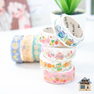 MOSHI MOSHI เทปตกแต่งขอบหยัก เทปตกแต่งไดอารี่ masking tape เทปลายดอกไม้ ผลไม้ และสัตว์ต่างๆ (พร้อมส่ง)