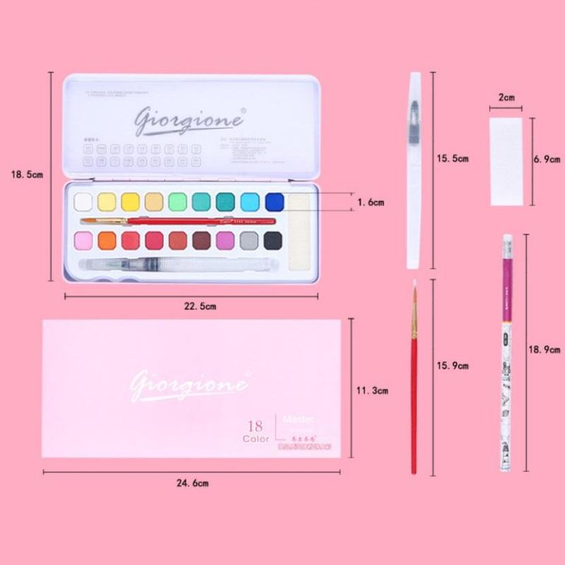 สีน้ำ GIORGIONE Master Watercolour Set 24 สี เซ็ทสีน้ำกล่องเหล็ก พร้อมพู่กัน พู่กันแท้งค์ สีฟ้า สีชมพู สะดวกพกพา