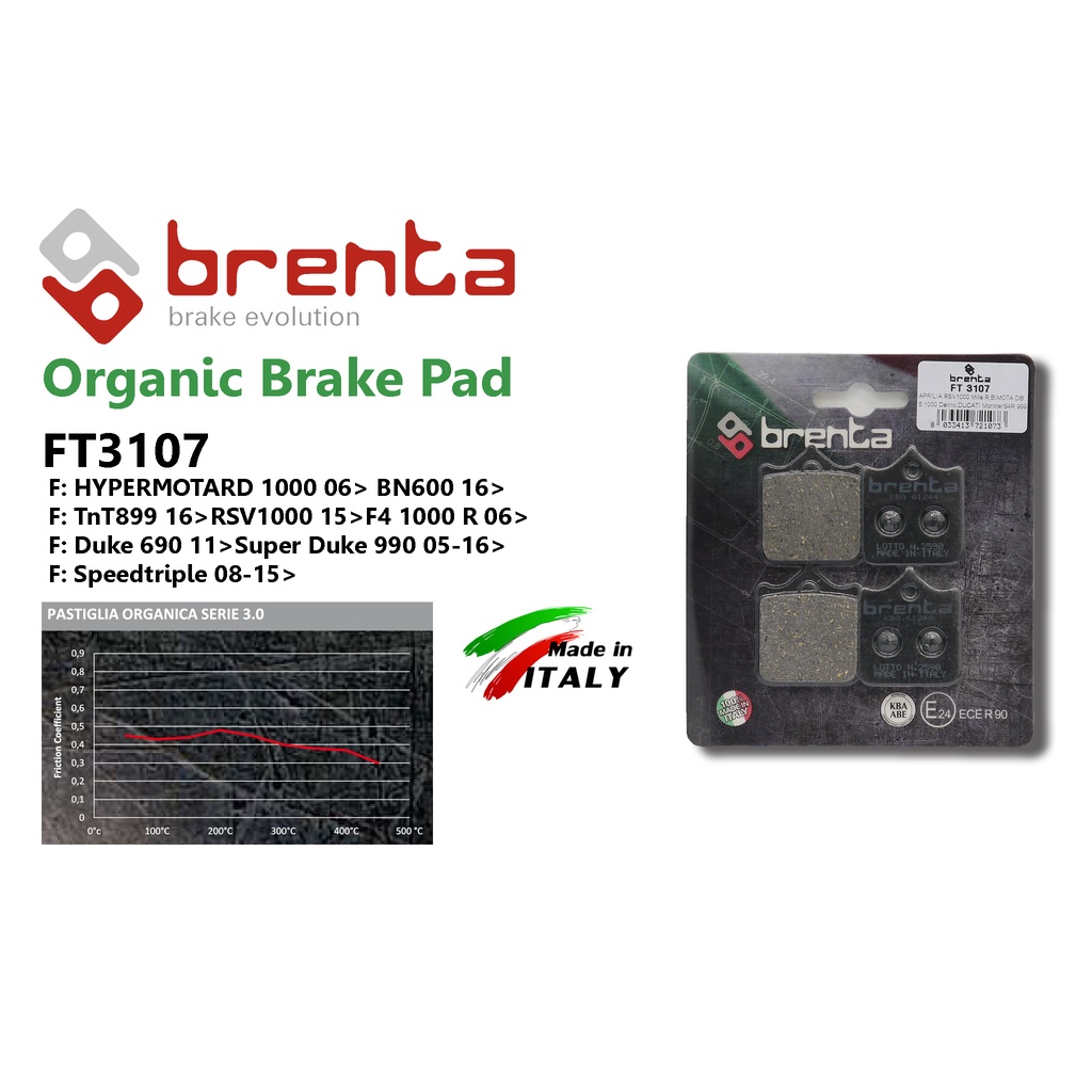 ผ้าเบรคหน้า BRENTA FT3107  Benelli BN600/TNT899 16/ Aprillia RSV1000 15/ 05-16 / Triumph Speedtriple