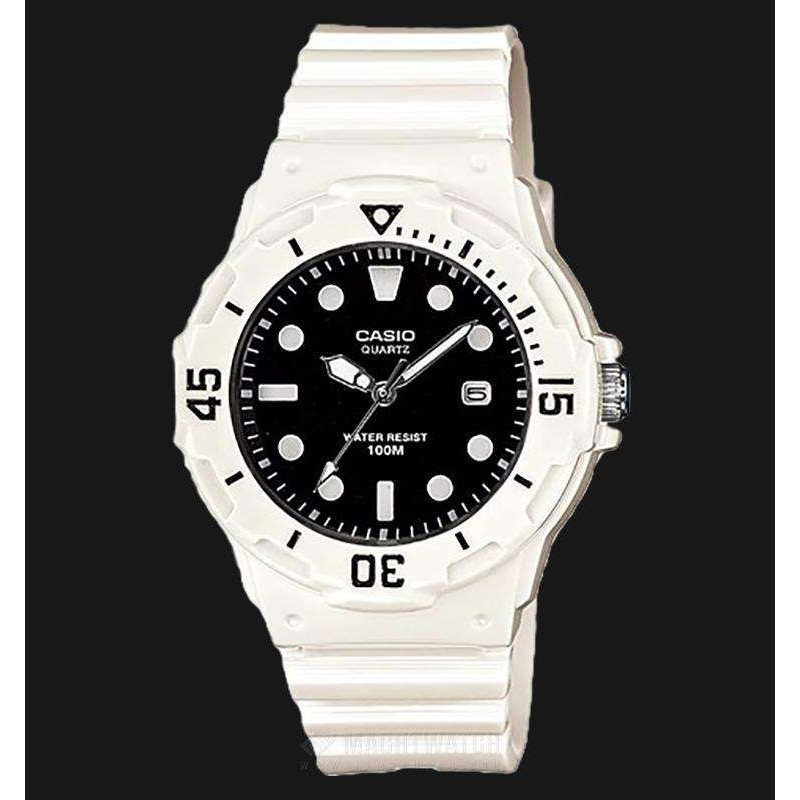 CASIO นาฬิกาสำหรับผู้หญิงและเด็ก รุ่น LRW200H1EVDF สายเรซิ่นสีขาว หน้าปัดดำ สุดน่ารักของแท้ ประกันศู