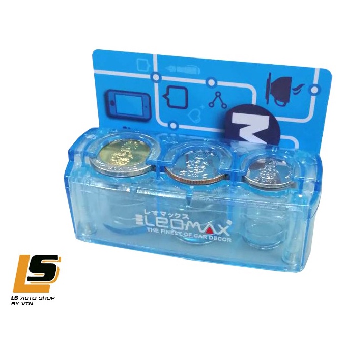 LEOMAX กล่องใส่เหรียญ ที่เก็บเหรียญ ที่ใส่เหรียญ รุ่นสไลด์ พร้อมที่หนีบบัตร รุ่น CH-1146 สีฟ้าใส