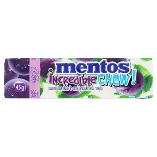 ✨ขายดี✨ เมนทอส อินเครดิเบิ้ล ชิว ลูกอมเคี้ยวหนึบ รสองุ่น 45กรัม Mentos Incredible Chew Candy Chewy Candy Grape Flavor 45