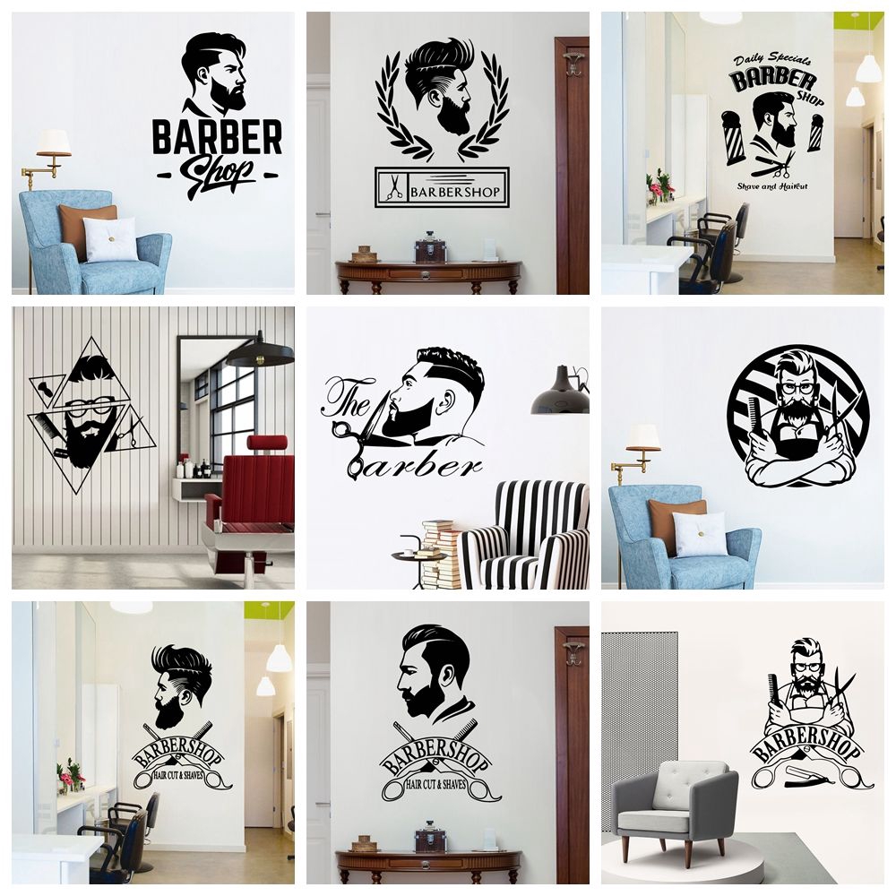 Creative Barber Art ไวนิลสติ๊กเกอร์ติดผนังสําหรับร้านตัดผมทรงผม Decotation Wall Decals วอลล์เปเปอร์สติกเกอร์ภาพจิตรกรรมฝาผนัง Wall Decor