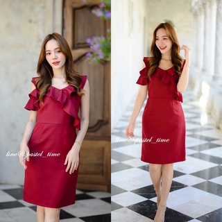 Liese Ruffle Dress : สีแดงเลิอดหมู [Made by Pastel Time]