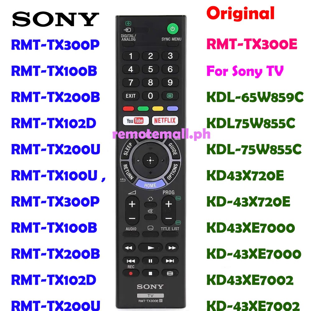 RMT-TX300E สําหรับ Sony TV รีโมทคอนโทรล KD-55X7000E W Youtube Netflix RMT-TX300P RMT-TX100B/TX200B/T