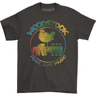 เสื้อยืดวินเทจ100%cotton เสื้อ ยืด ผ้า มัด ย้อม Woodstock Mens Colorful Logo Slim Fit T-Shirt Coal men เสื้อ ยืด ผู้ชาย