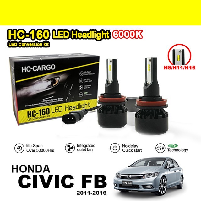 HC-160 LED ไฟหน้า Convention Kit 4300K / 6000K 4500LM 26W 50000 ชั่วโมง H8/H11/H16 สําหรับ Honda CIV