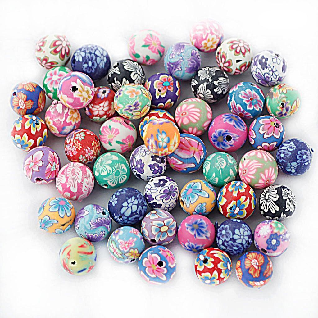 50 ชิ้นดอกไม้ Fimo Polymer Clay รอบลูกปัด Charms สําหรับ DIY เครื่องประดับทํา