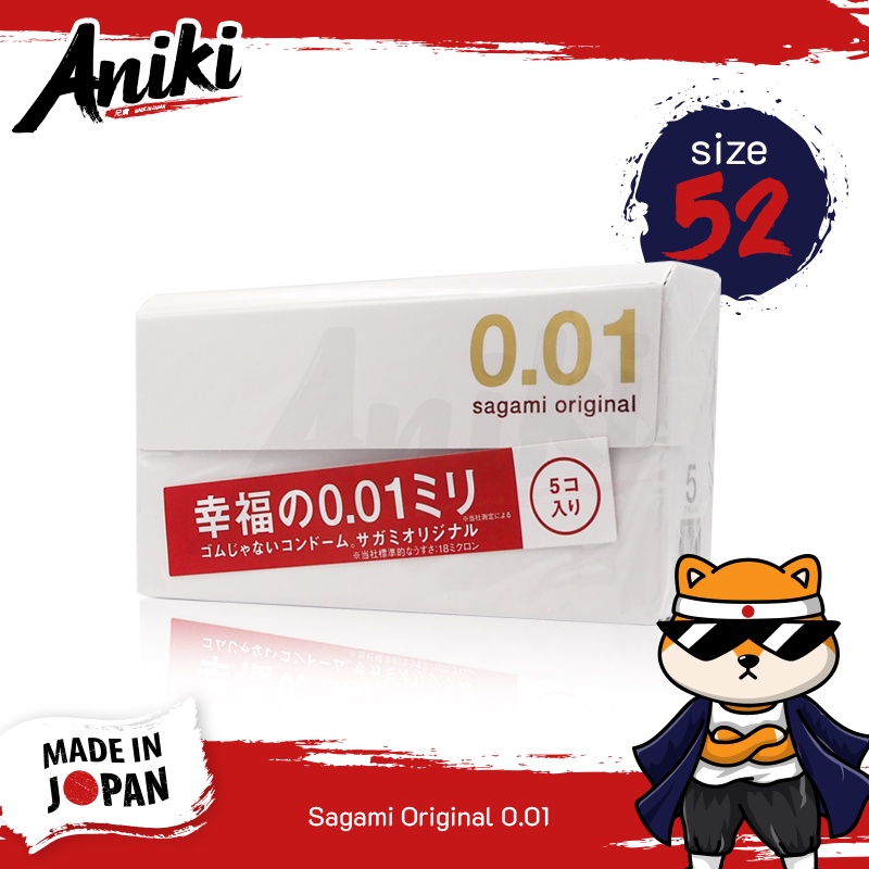 Sagami Original 001 ถุงยางญี่ปุ่น บางที่สุดในโลก 0.01 ขนาด 52 mm. (1 กล่อง) แบบ 5 ชิ้น