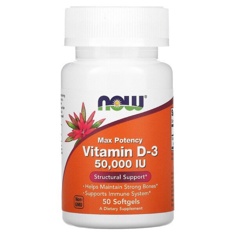 🛫NEW Now Foods, Max Potency Vitamin D-3, 50,000 IU, 50 Softgels