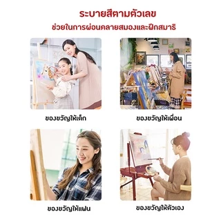 ภาพระบายสีตามตัวเลข DIY 20×20 ซม. 50 ลาย | พร้อมเฟรมไม้ + อุปกรณ์ครบ | Paint by Numbers ตกแต่งบ้าน