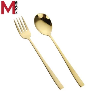 M KITCHEN 1000 ช้อนส้อม ช้อนส้อมเกาหลี ช้อนทอง สแตนเลส 1คู่ (A8)