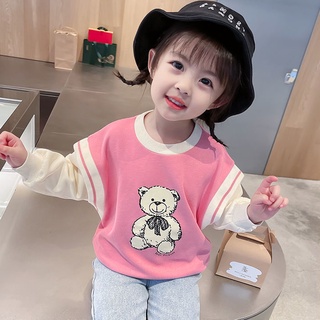 เสื้อแขนยาว ลายหมีน่ารัก สไตล์เกาหลี สําหรับเด็กผู้หญิง