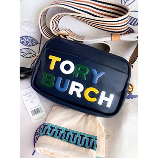 (ผ่อน0%) กระเป๋า สะพายข้าง หนังแท้ สีกรมท่า สายสปอร์ต ผ้า Tory Burch 🌟Mini Perry High Frequency Leather Crossbody Bag