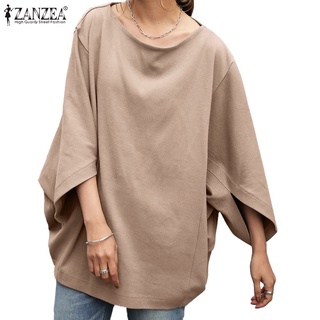 Zanzea เสื้อลําลองสําหรับสตรีแขนยาวสีพื้นทรงหลวมสไตล์เกาหลี